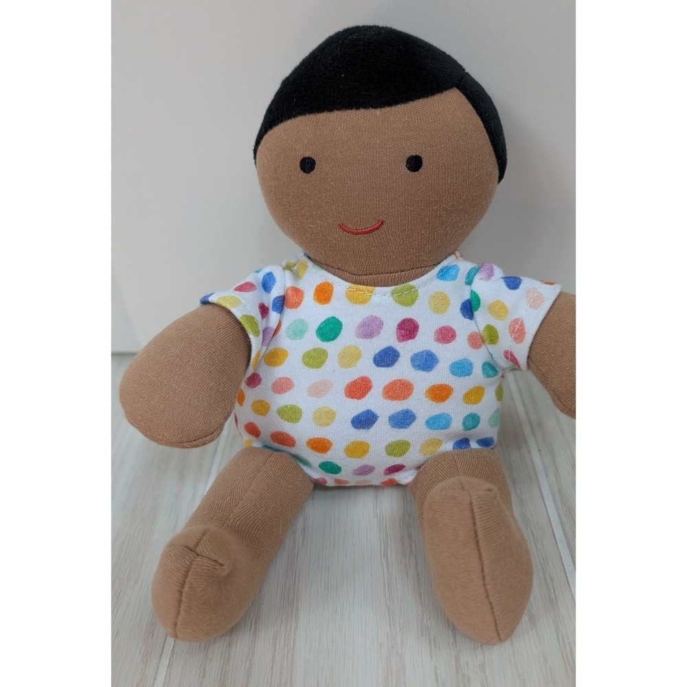 Lovevery Plush Baby Doll Multicolor Dot Organic Cotton Black Hair brown Tan skin